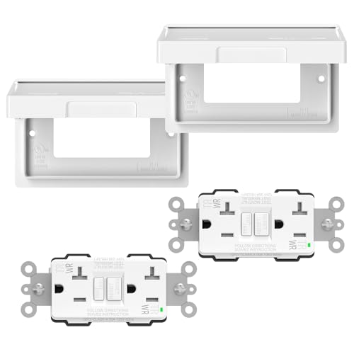 ELEGRP Horizontal Outdoor GFCI Outlet with Cover, Weather Resistant GFCI Receptacle and Wall Plate, 20 Amp Self-Test GFI Outlet, Thinner Design Ground Fault Receptacle, UL Listed, Matte White, 2 Pack