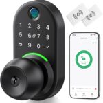 Keypad Smart Door Lock with Knob, Yamiry Keyless Entry Digital Lock with Handle, Fingerprint Electronic Knob for Front Door, Generate Passcode Remotely, Easy Installation
