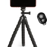 Amazon Basics Portable and Flexible Tripod with Wireless Remote and Smartphone Clamp, 10-inch long, Black