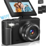Digital Camera for Photography, 4K Vlogging Camera for YouTube 3″ 180° Flip Screen 18X Digital Zoom Compact Retro Cameras with 32GB TF Card & 2 Batteries, Black